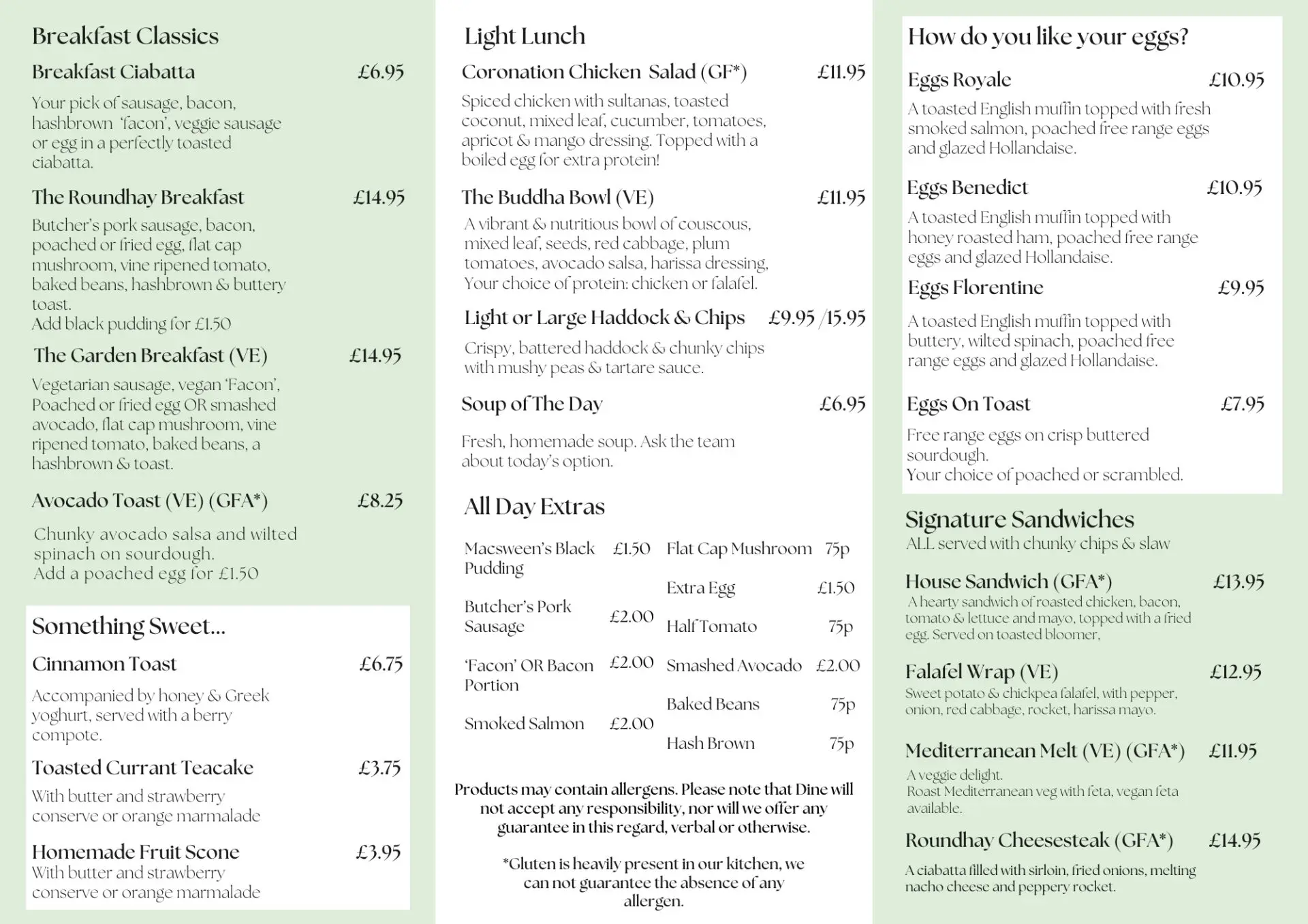 Dine Venues | The Garden Room cafe | Roundhay Park Cafe Menu